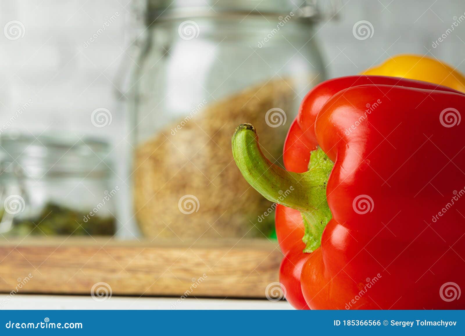 Close Up of Bell Pepper on Kitchen Table Stock Photo Image of