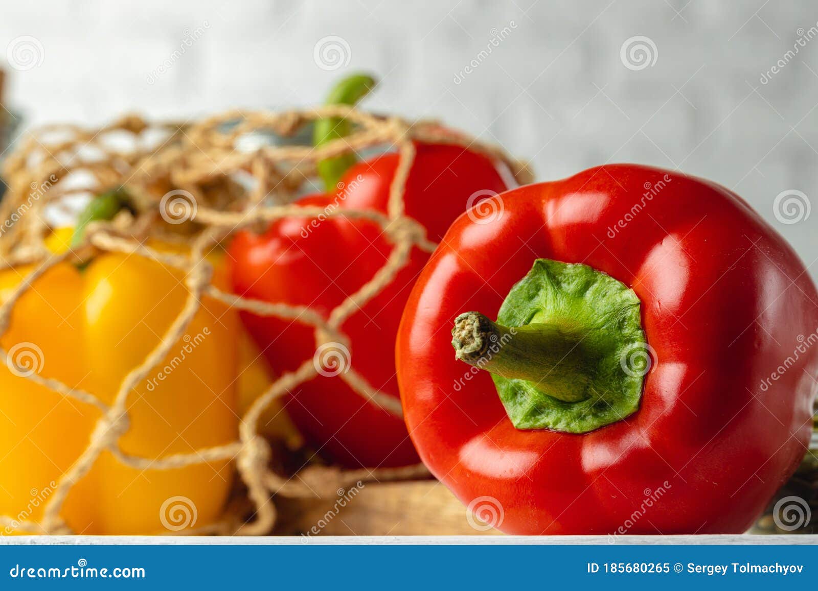 Close Up of Bell Pepper on Kitchen Table Stock Image Image of
