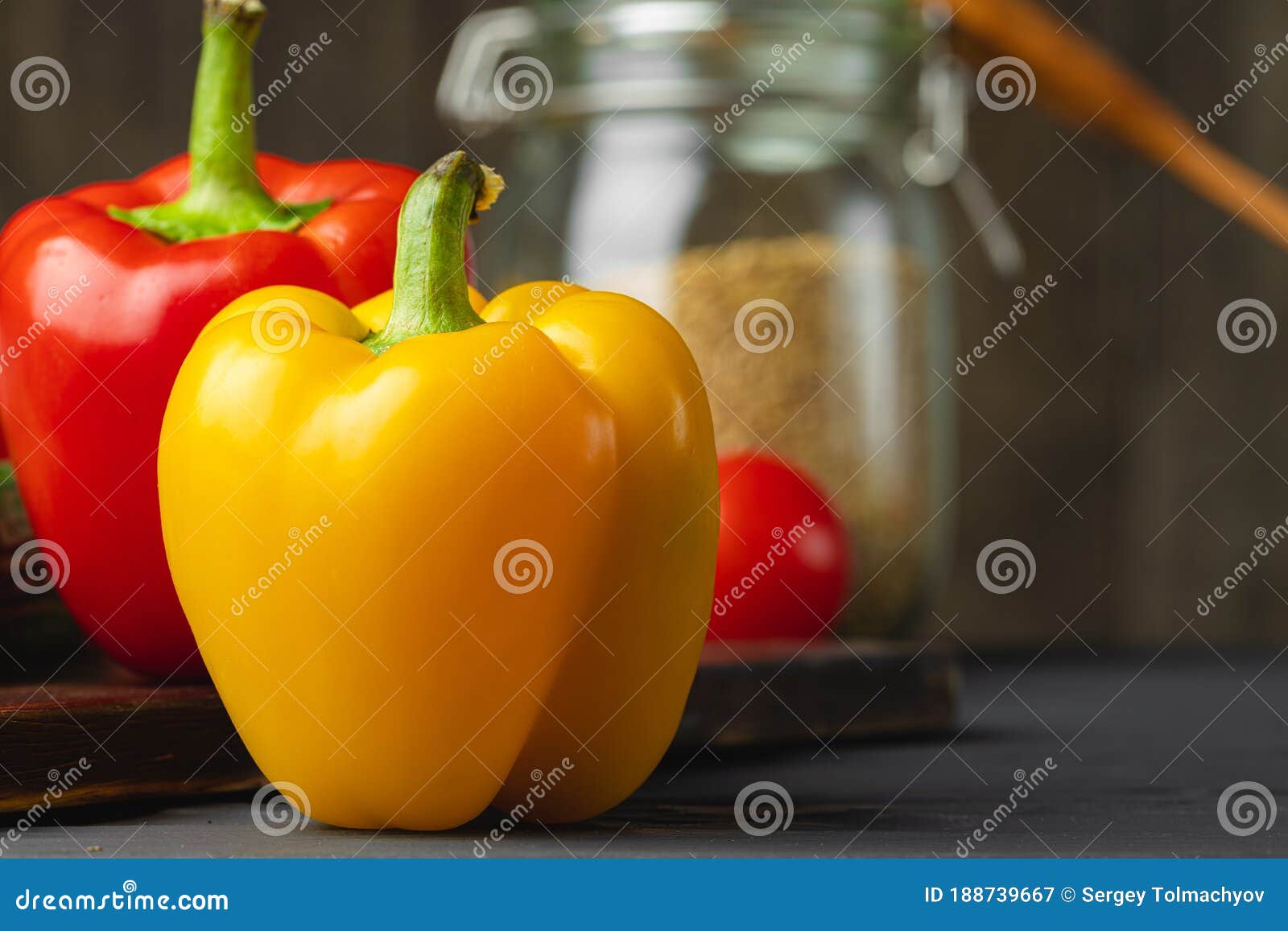 Close Up of Bell Pepper on Kitchen Table Stock Image Image of