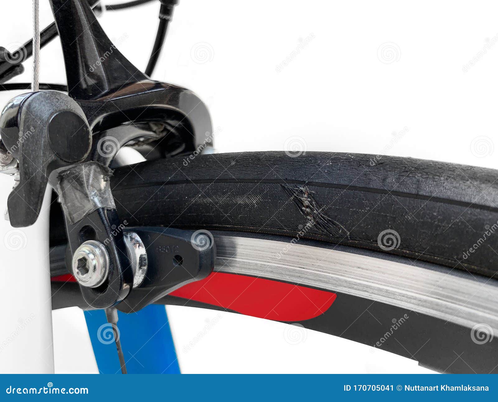 close up of bicycle tire sidewall damage