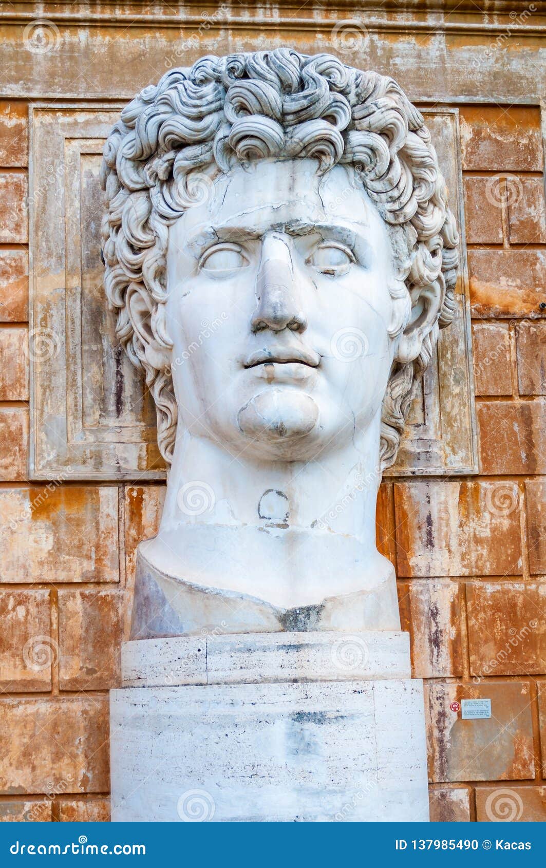 Close Up Of A Big Marble Head Bust Statue Of Julius Caesar In The