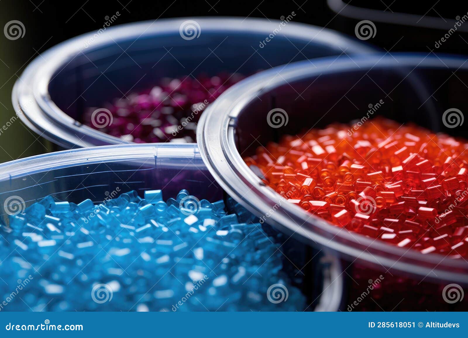 Closeup of Biodegradable Plastic Pellets in a Container Stock