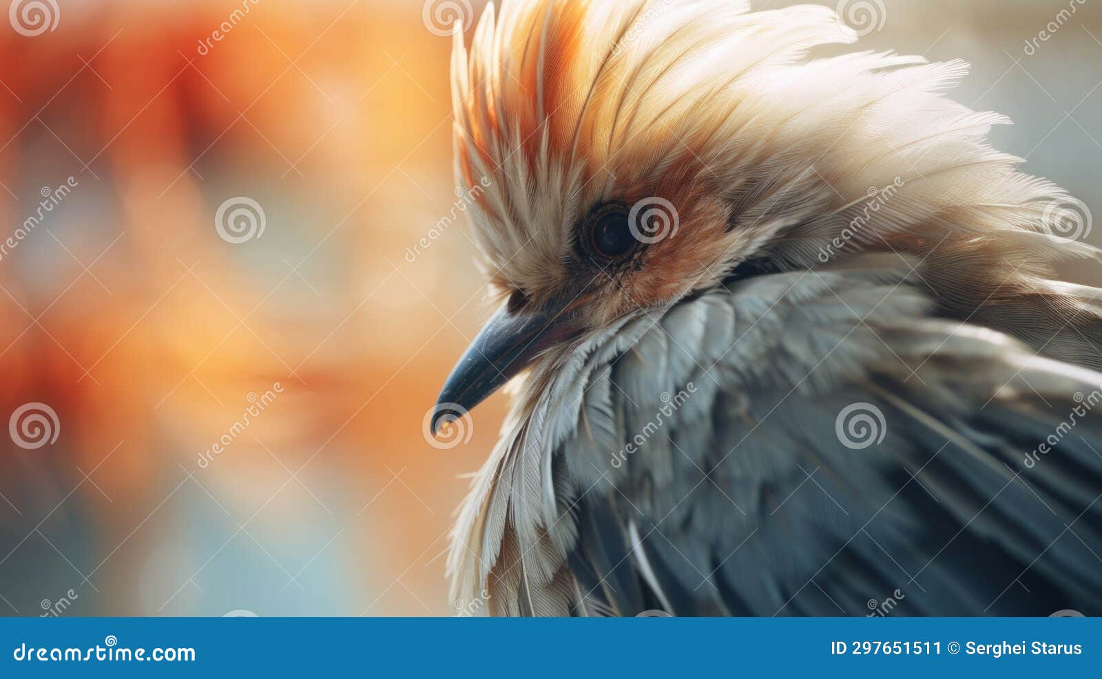 A Close Up of a Bird with Long Hair, AI Stock Image Image of