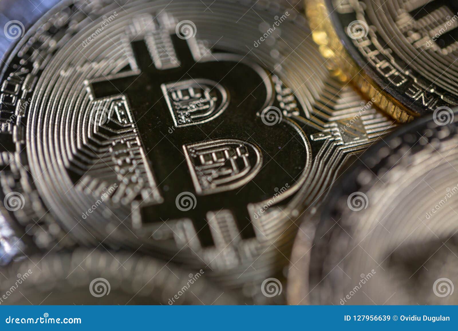 Close Up Bitcoin Tokens Stacked, Flat Lay View. Stock Image - Image of  commerce, space: 127956639