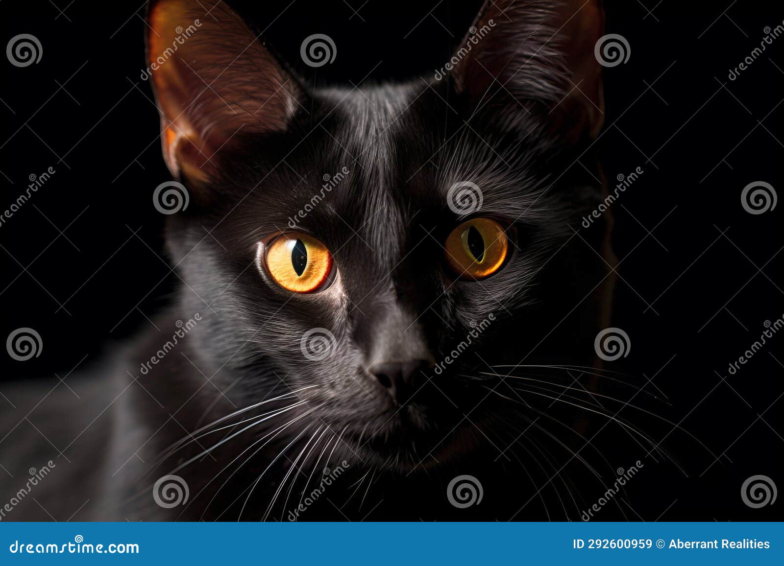 A Close Up of a Black Cat with Yellow Eyes Stock Illustration