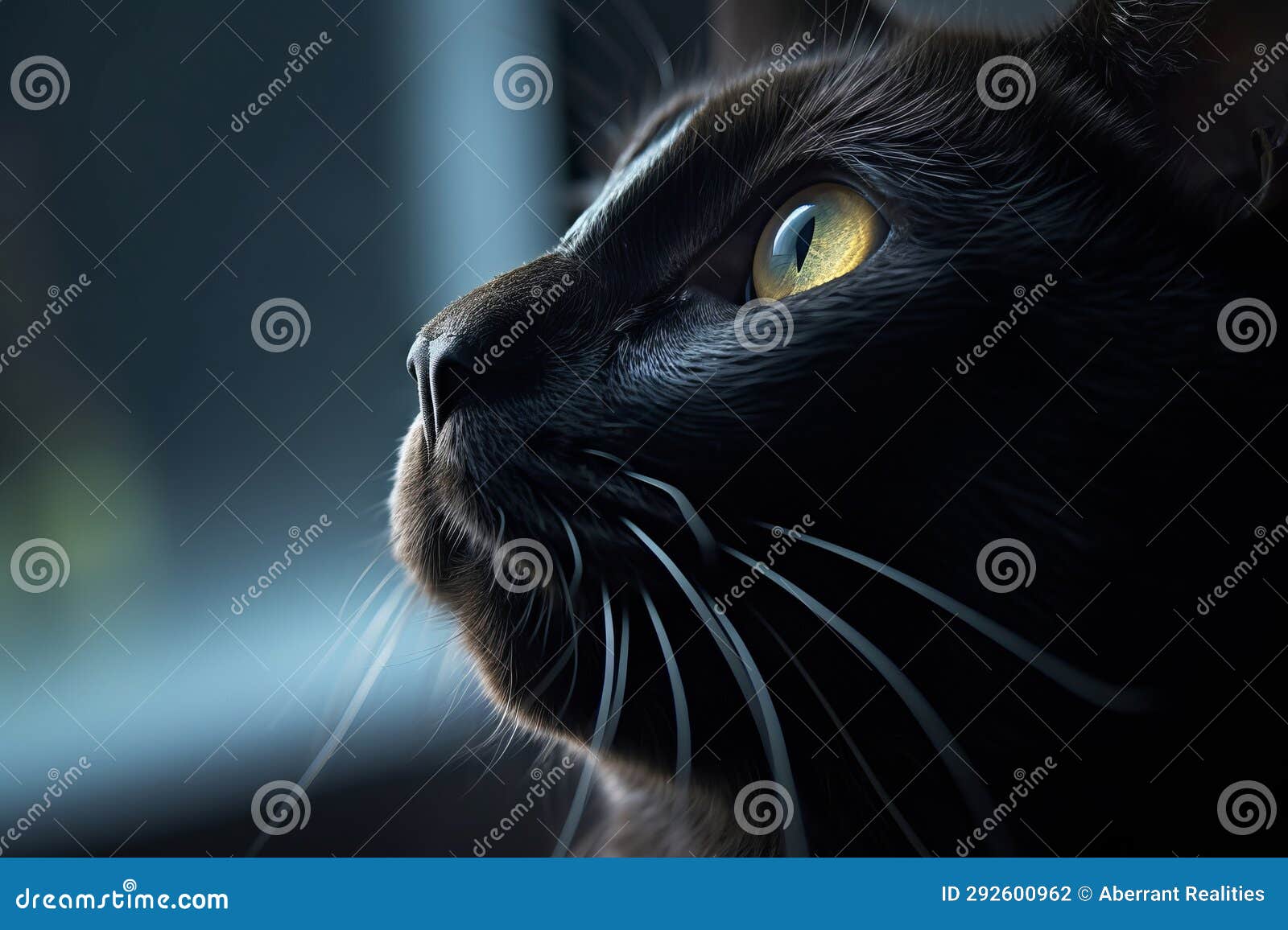 A Close Up of a Black Cat with Yellow Eyes Stock Illustration
