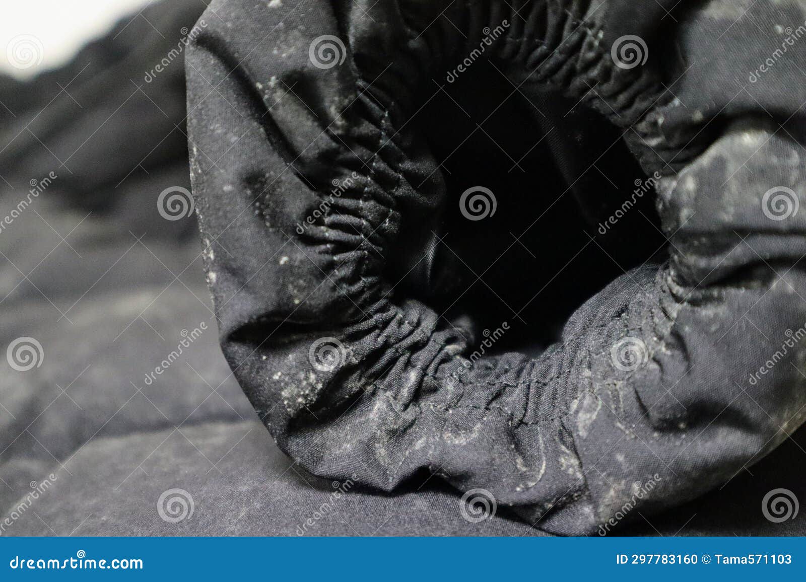 Closeup of a Black Down Jacket with Mold on it Stock Photo Image of