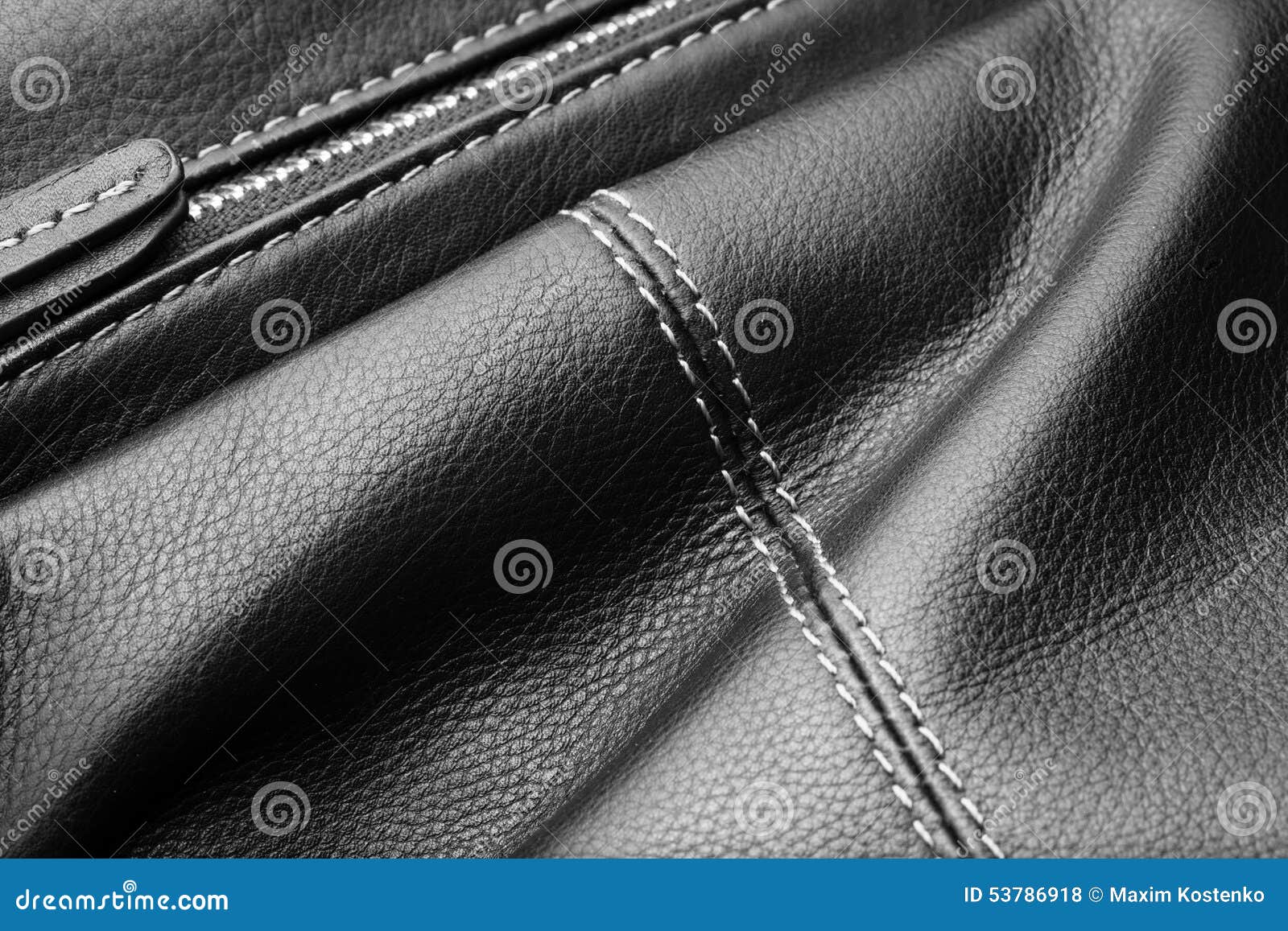 Close Up of Black Leather Bag Zipper Stock Photo Image of pattern