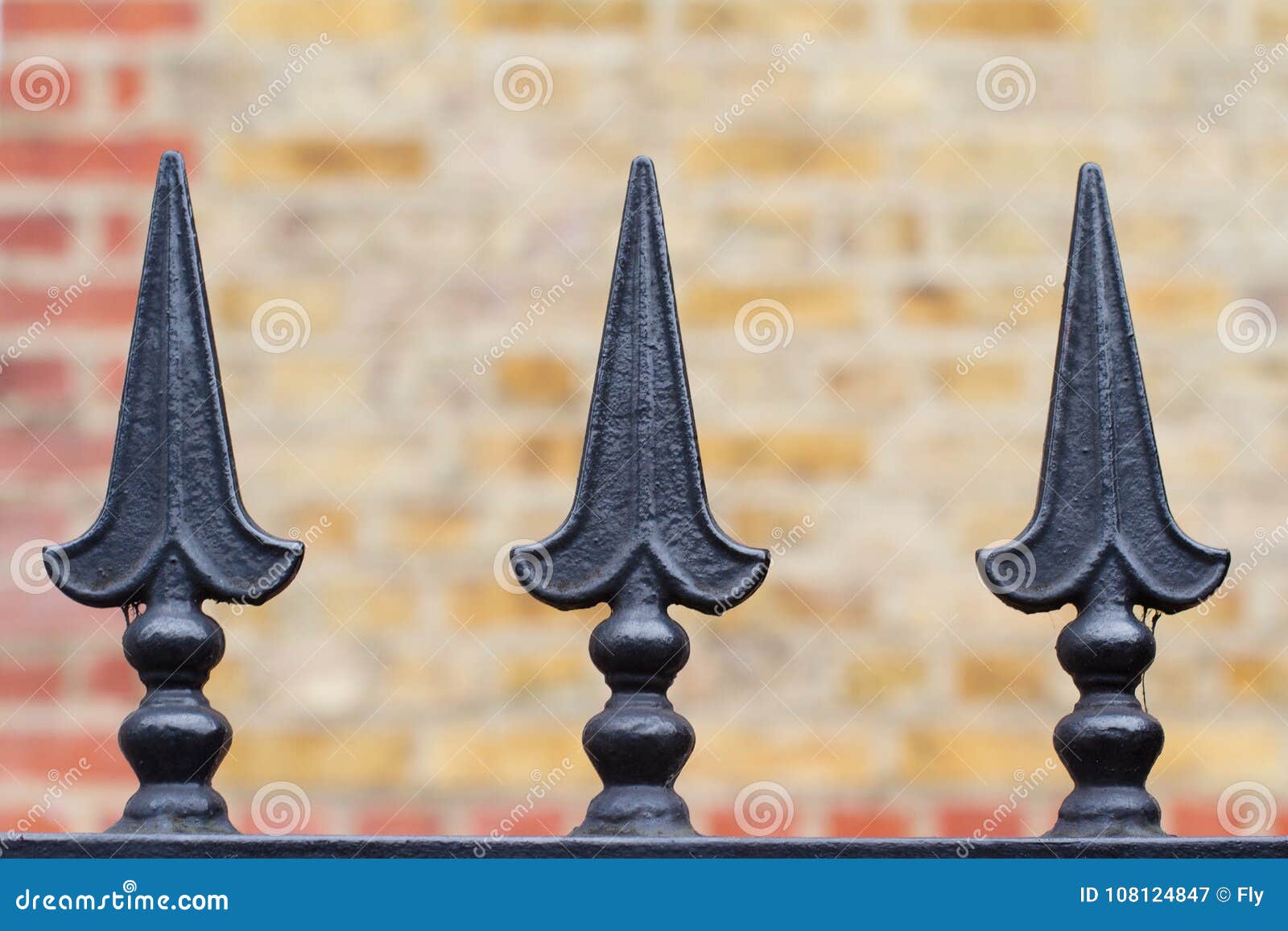 Close Up of Black Painted Iron Fence Spikes Stock Image Image of