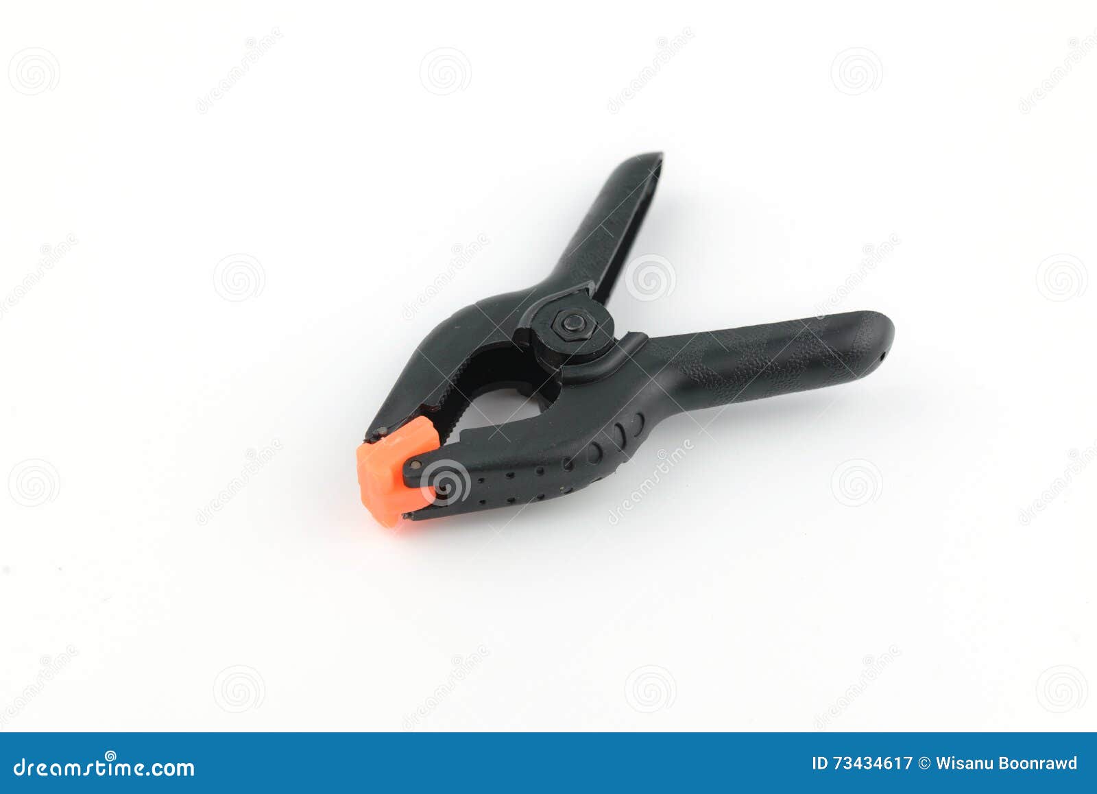 close up black palstic clamp, top view