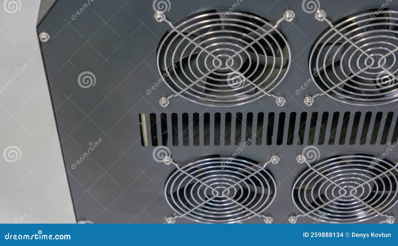 Closeup Black Panel of Computer Radiator Coolers. Stock Photo Image