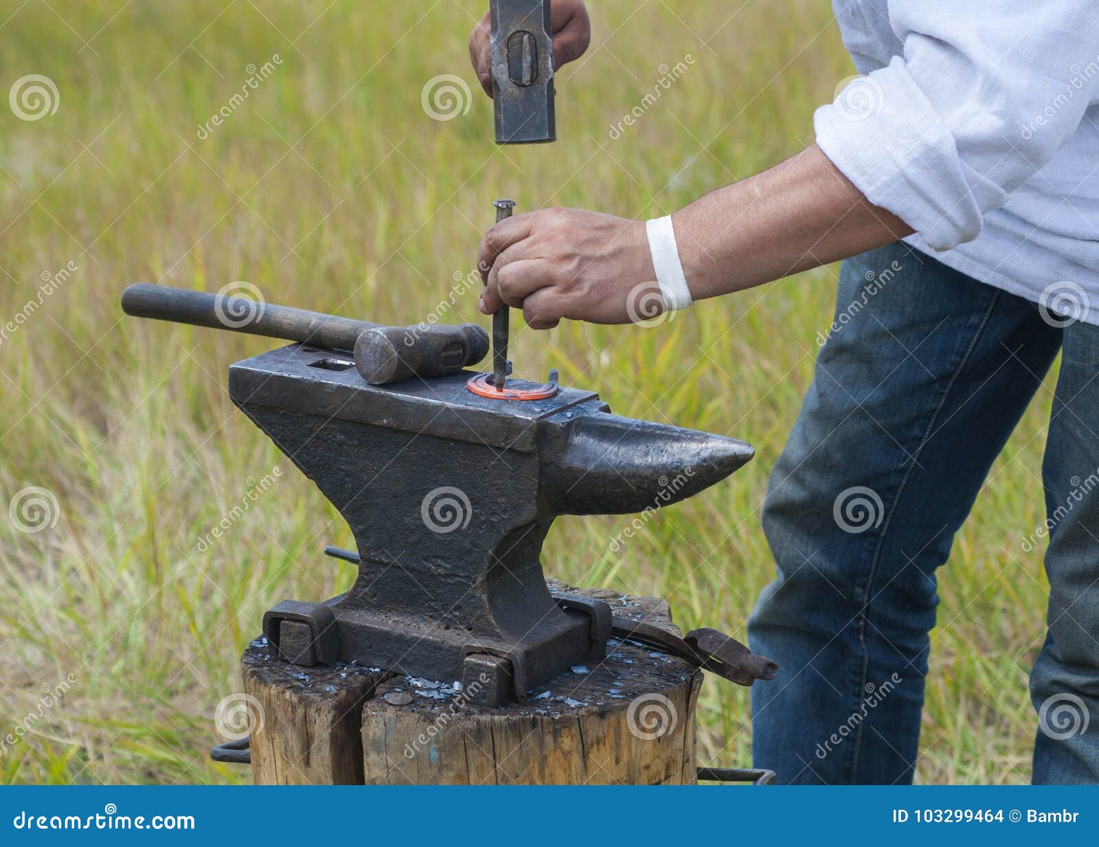 Redhot Horseshoe on the Anvil. Stock Photo Image of black, metal