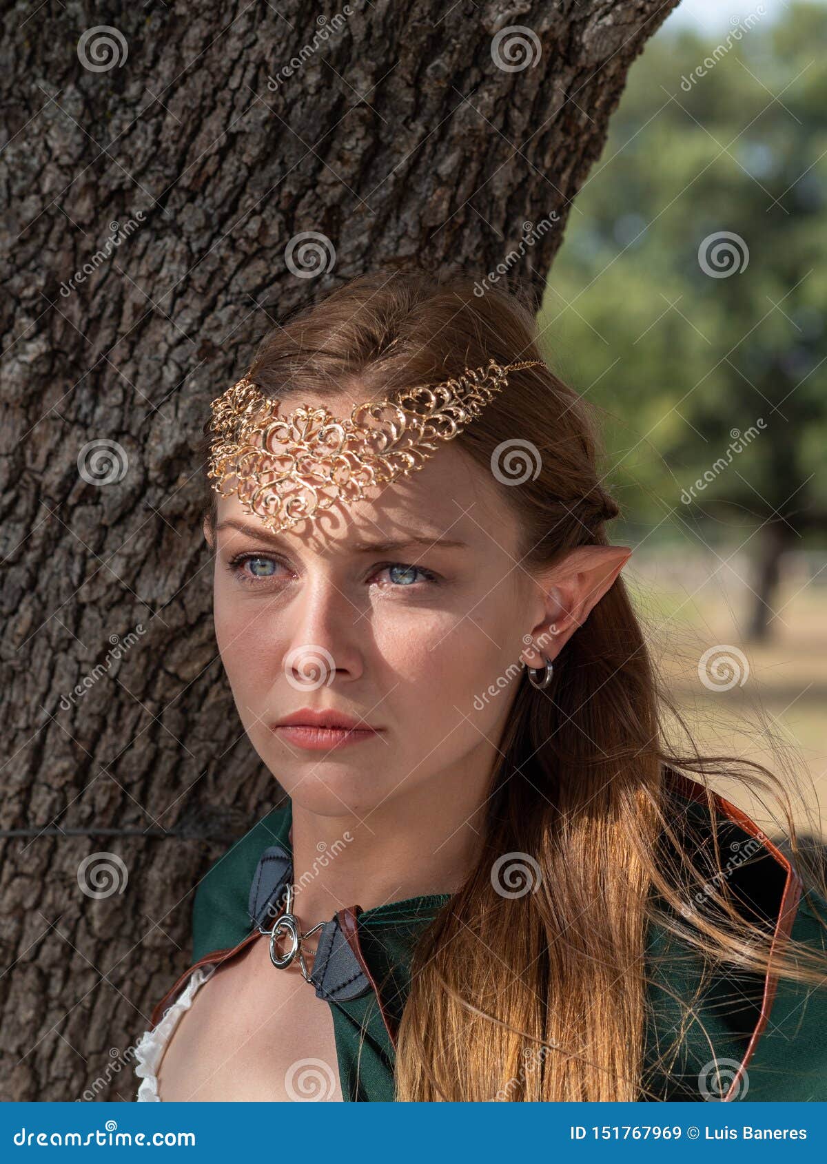 Close Up Of Blonde Girl With Blue Eyes And Elf Ears Wearing