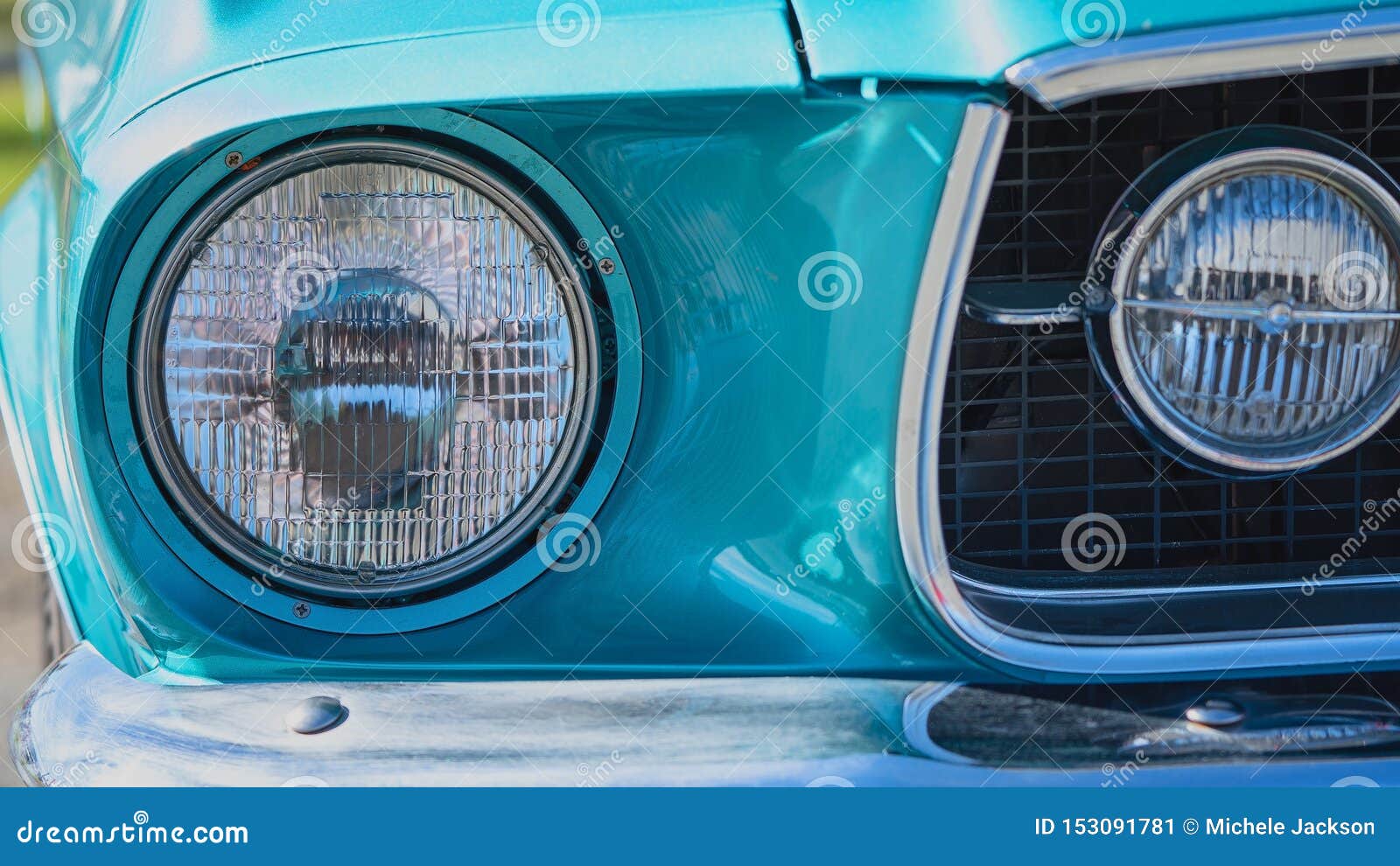 Close Up of Blue Classic Car Headlight Stock Image Image of auto