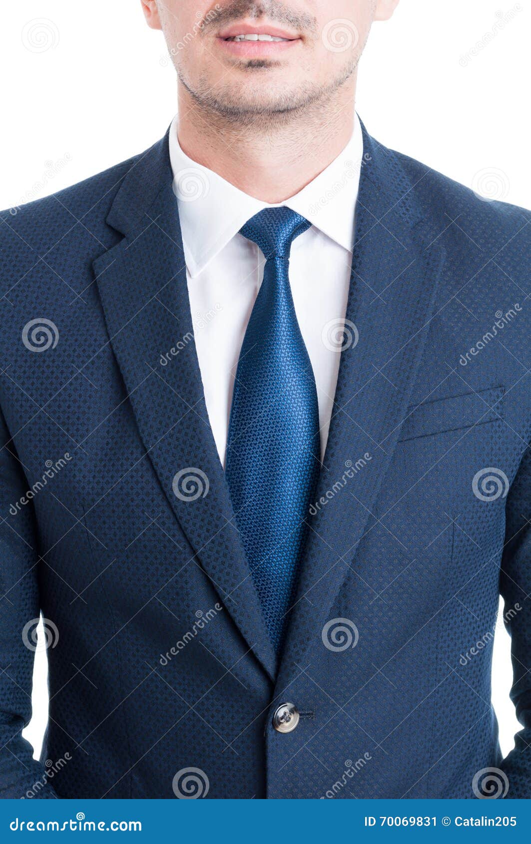 Closeup with Blue Elegant Suit and Tie of a Salesman Stock Image