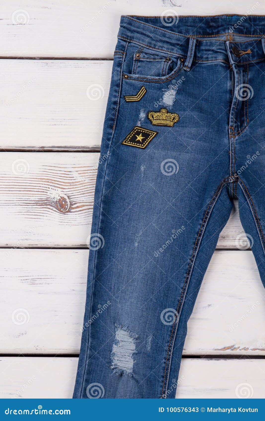 Close up on blue jeans stock image. Image of distressed - 100576343