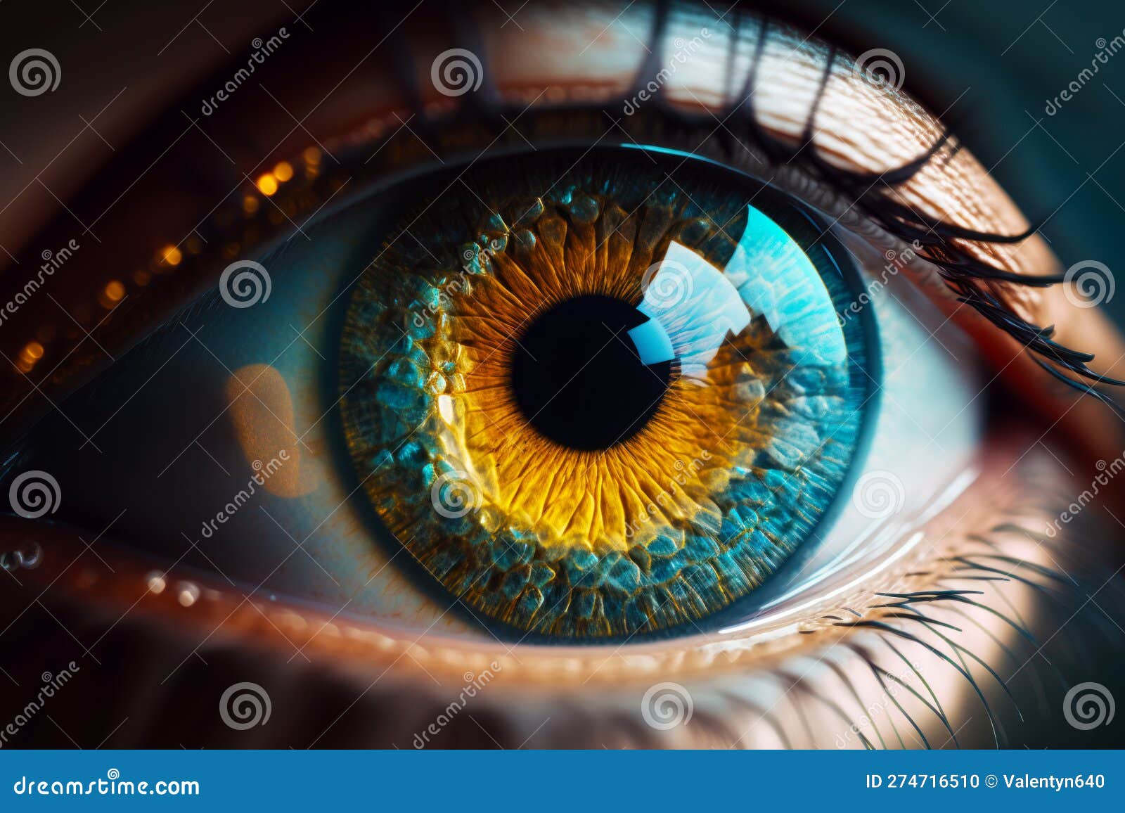 Close Up of Blue and Yellow Eye with Black Circle Around the Iris
