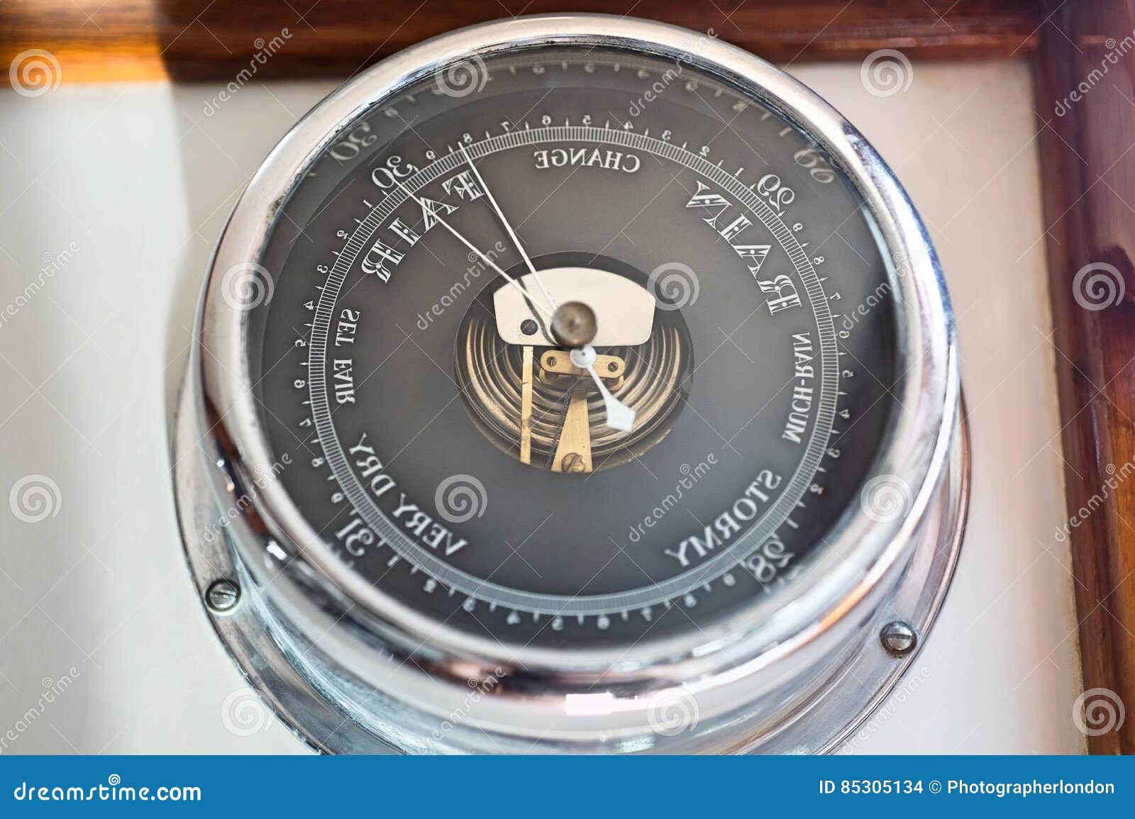Closeup of boat barometer editorial stock image. Image of yacht 85305134