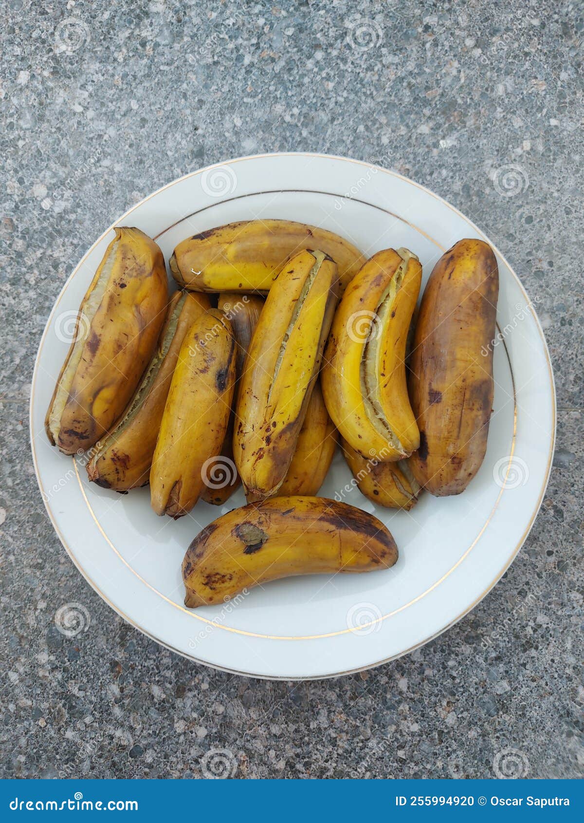 Close-up of boiled banana. stock photo. Image of gourmet - 255994920