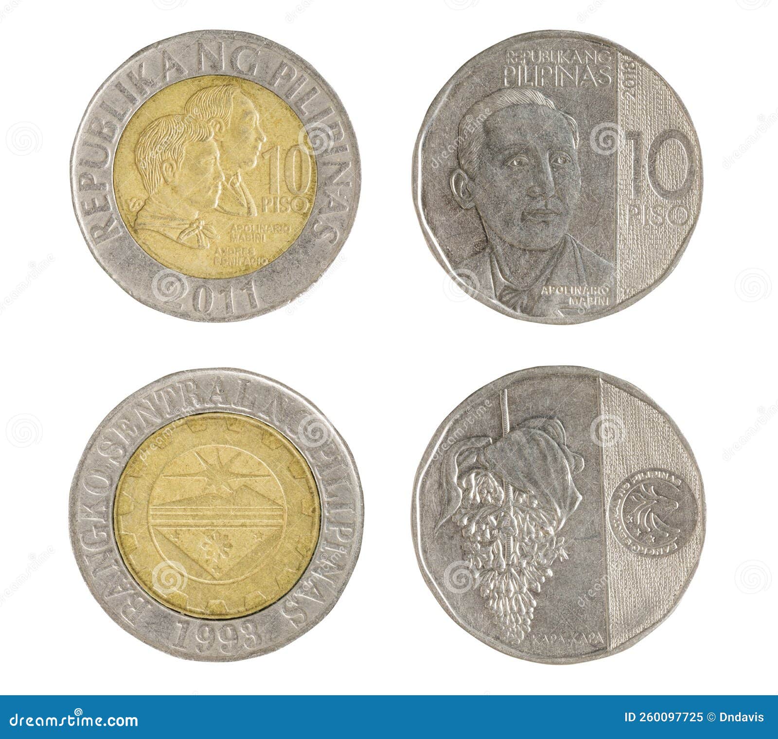 close-up of both old and new 10 piso philippines coin