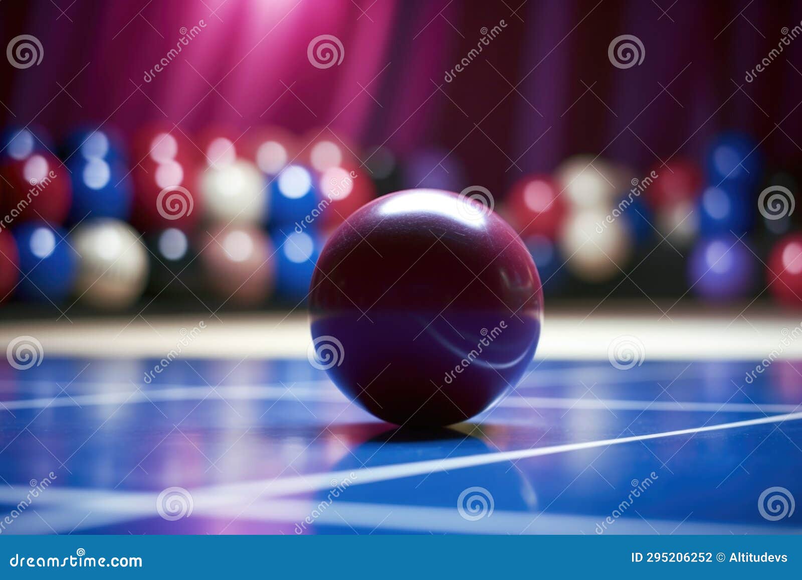 Close Up of Bowling Ball Knocking All the Pins Down Stock Photo Image