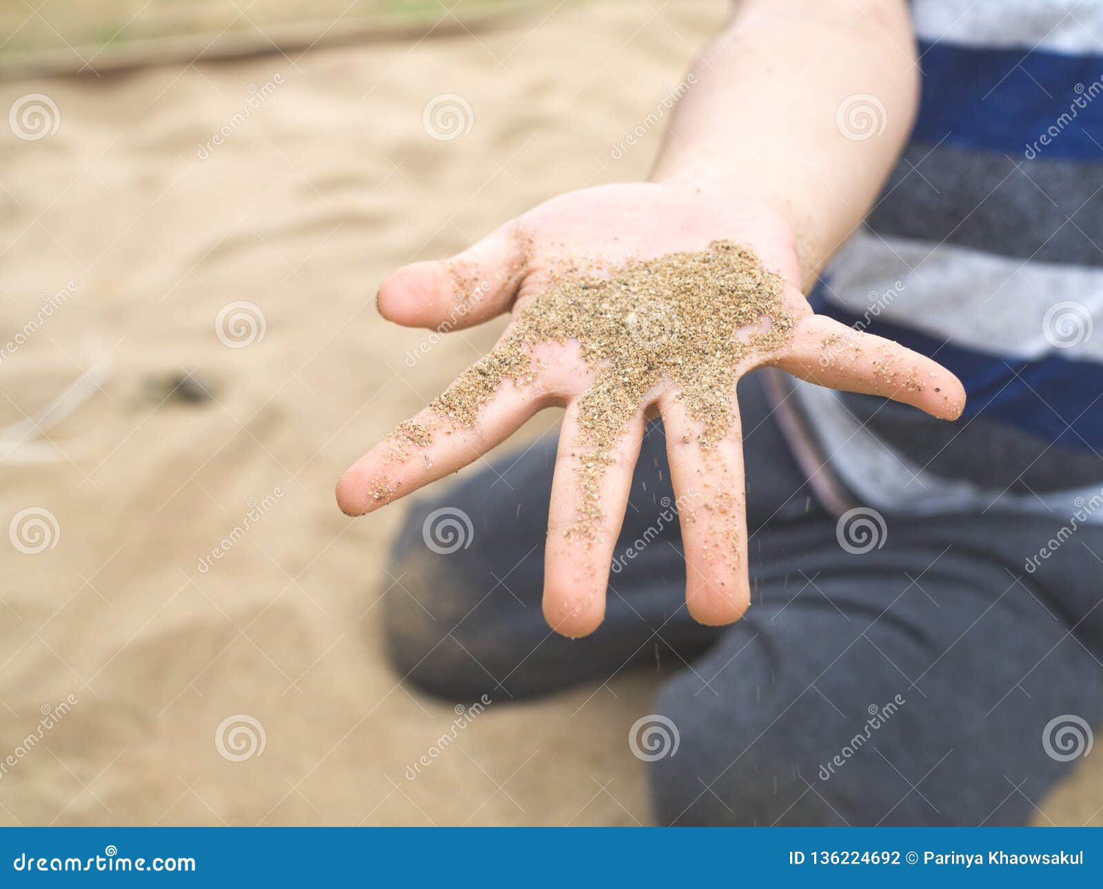 Close Up a Boy`s Hand Holding Sand on Playground Stock Photo Image of