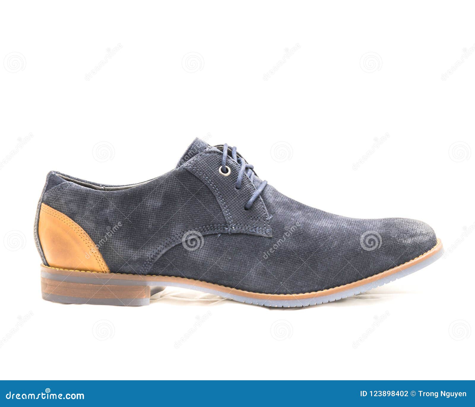 Studio Shot Dark Blue Men Dress Blucher Shoes Isolate on White B Stock ...