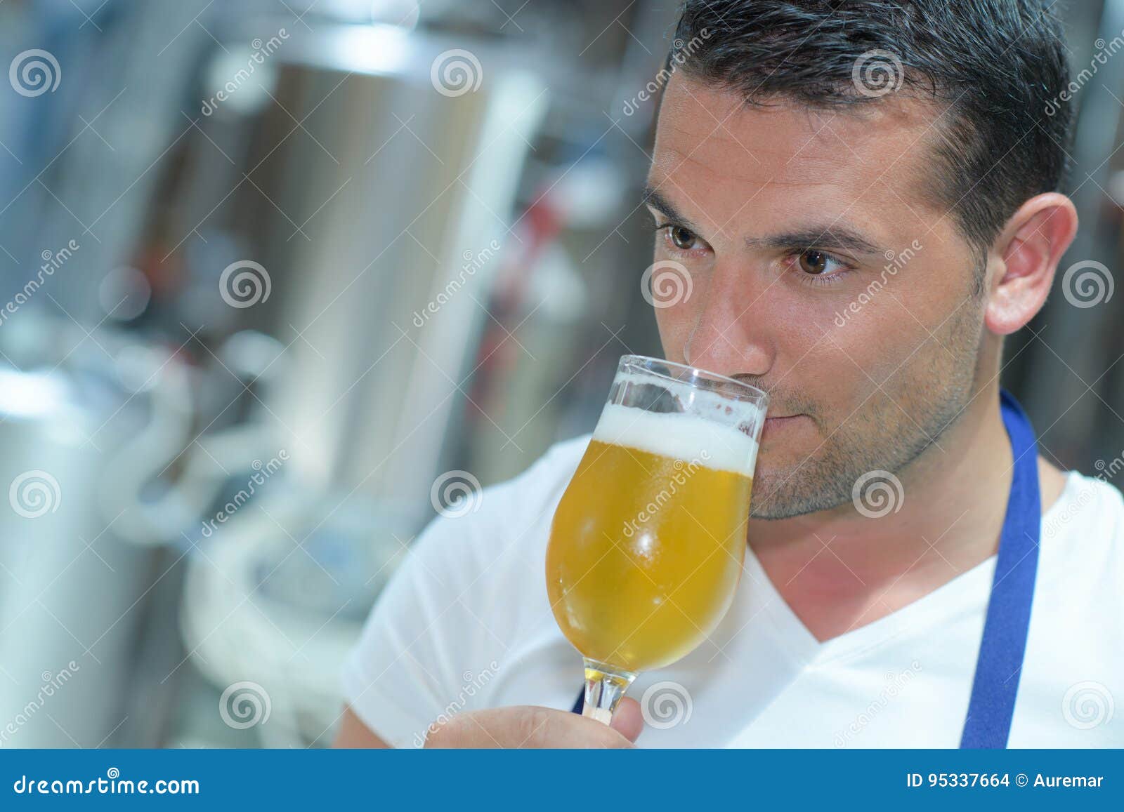 Closeup Brewer Smelling Beer at Brewery Factory Stock Photo Image of