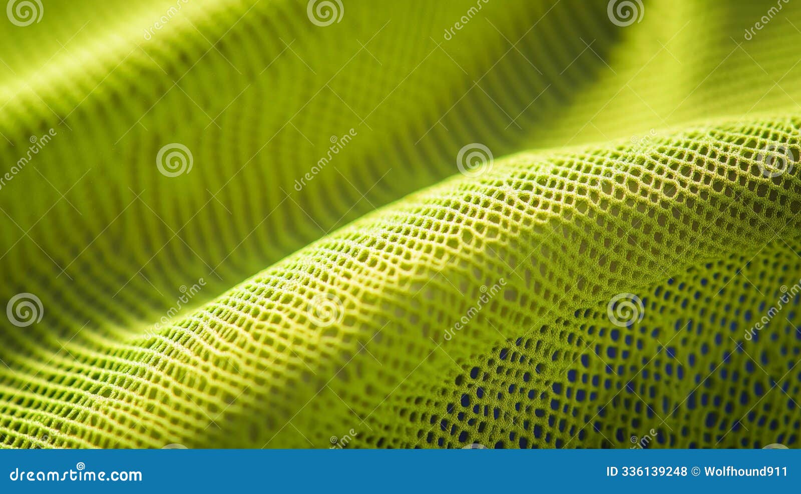 a close-up of bright neon green sports fabric with a breathable, mesh-like texture. the material