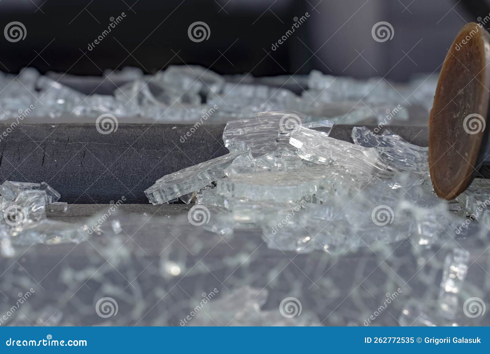 Closeup of the Broken Windshield on the Car. Cracks in the Glass after