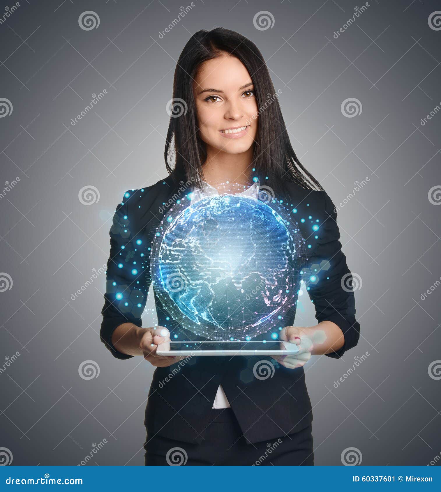 Close Up of Business Woman Holding Digital Globe Stock Image Image of