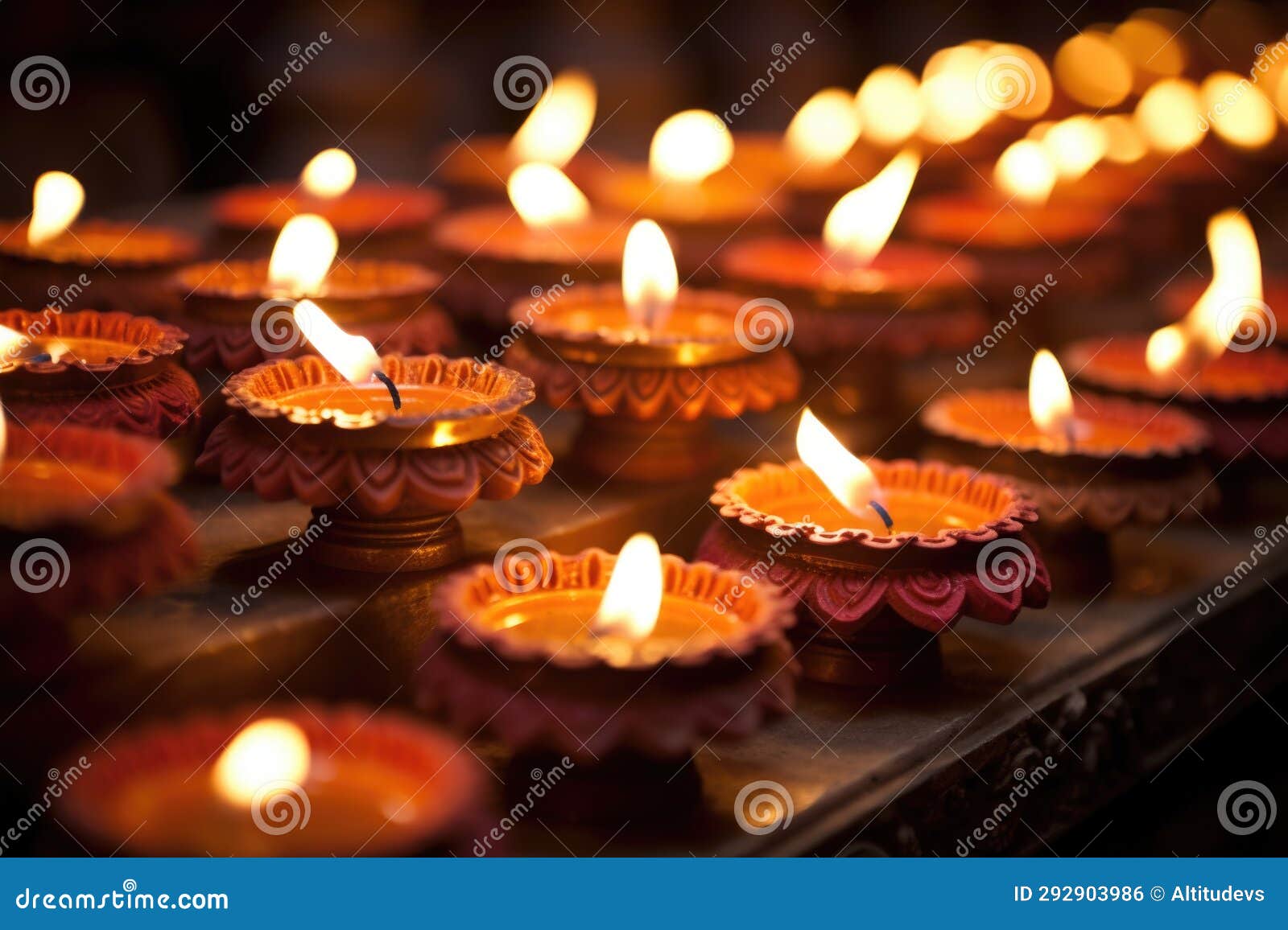A Closeup of Candles Lit Inside a Hindu Temple Stock Photo Image of