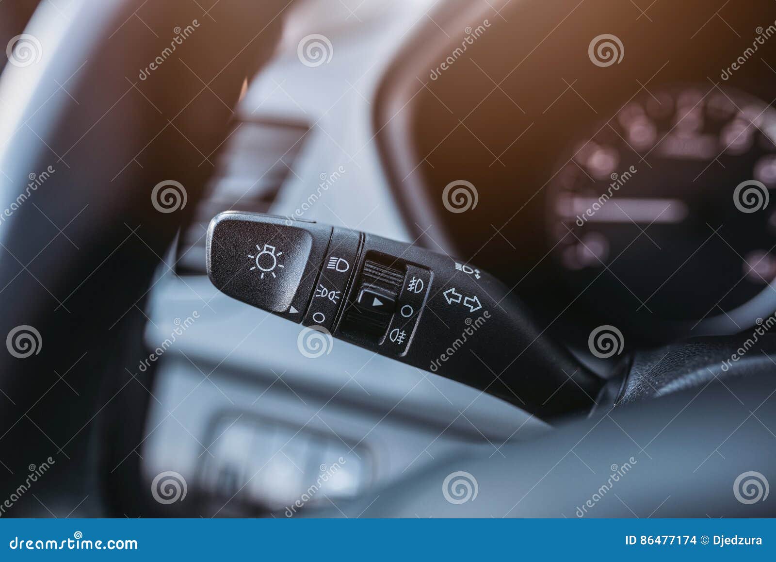 Close Up on Car Lights Switch Stock Photo Image of cockpit, steering