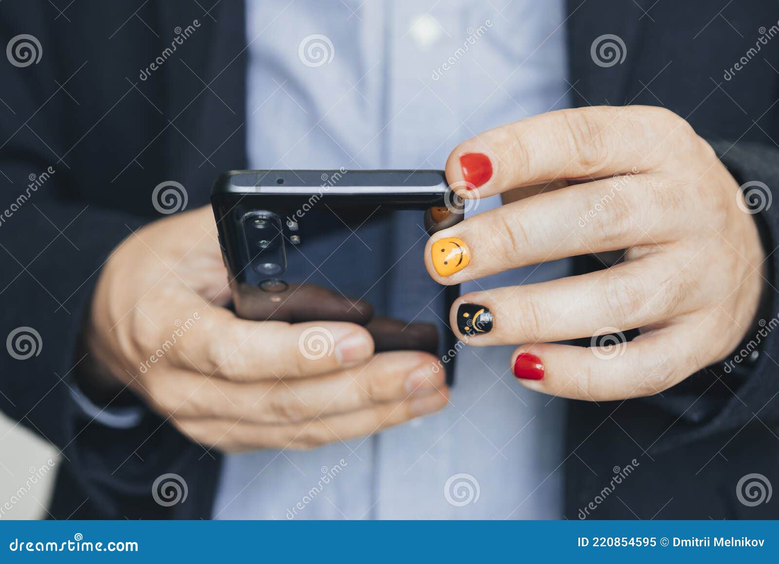 Close Up of Casual Business Man Using Mobile Smart Phone, Reading 