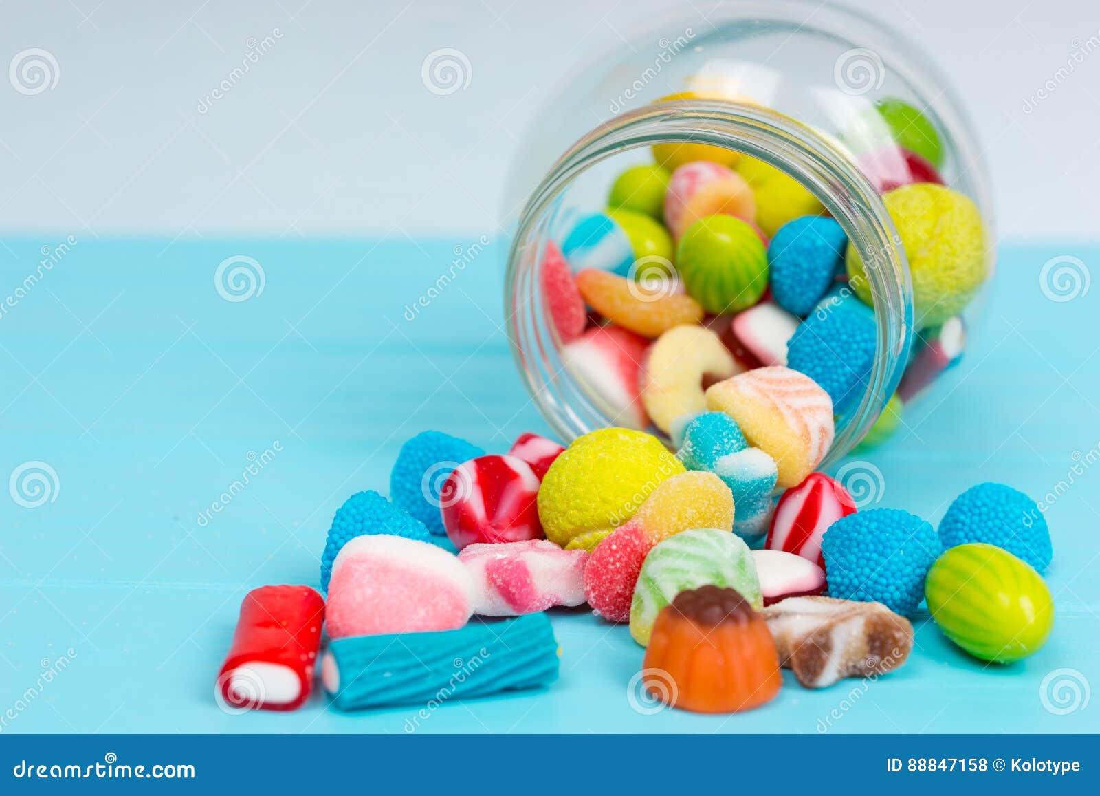 Close Up of Cattered Chewing Sweets and Jelly Candies from Glass Stock ...