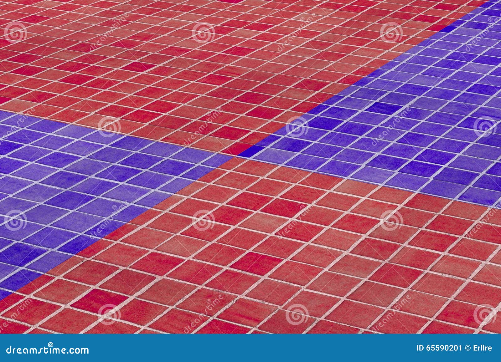 Closeup of Ceramic Floor Made of Red and Blue Glazed Tile Stock