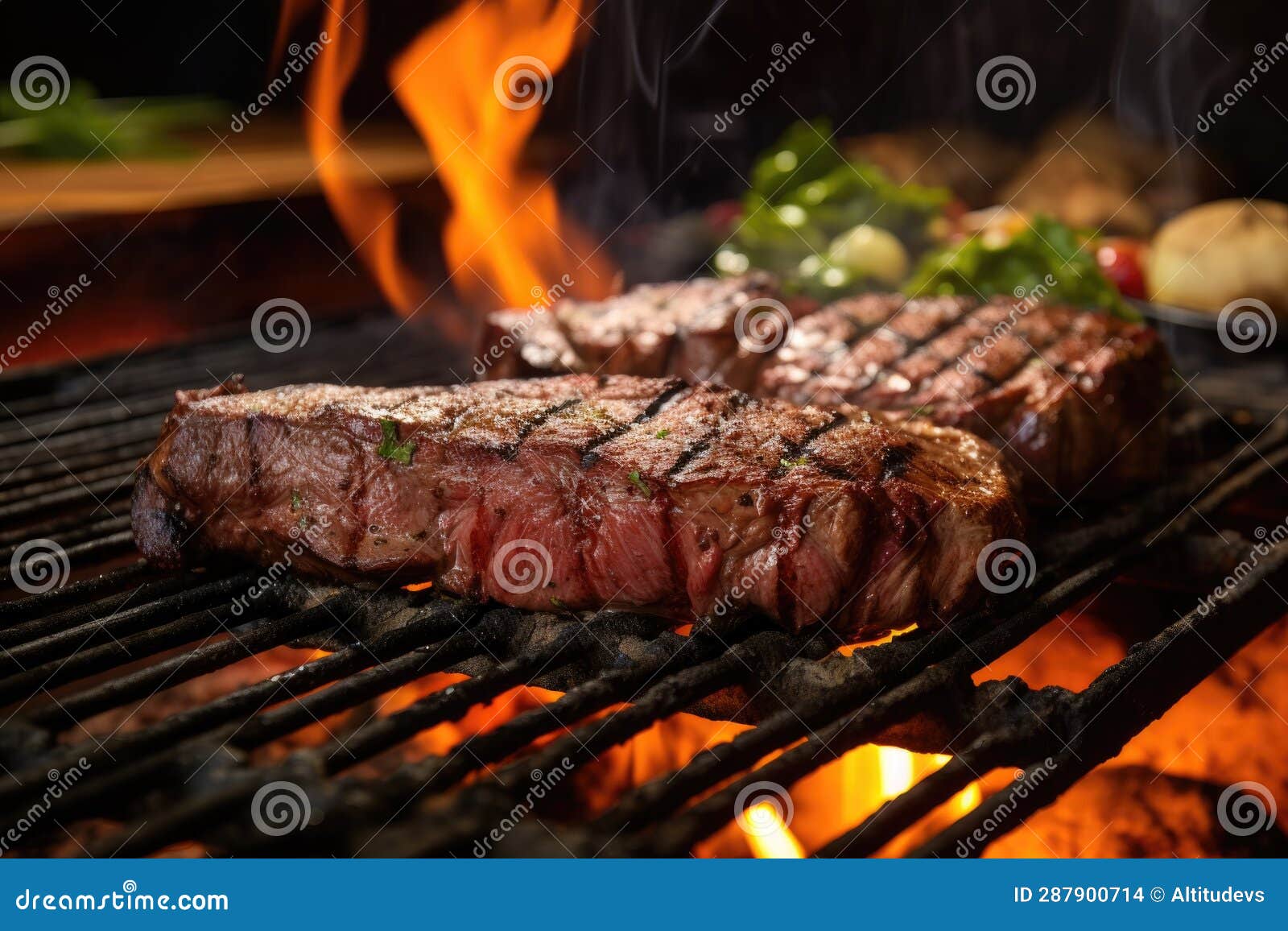 Closeup of Charcoal Grill with Sizzling Steaks Stock Photo Image of