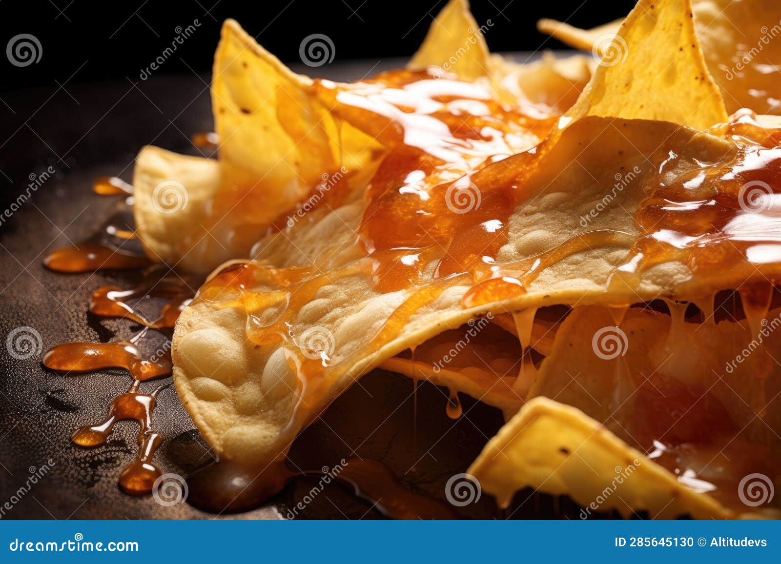 Closeup of Cheese Melting Over Tortilla Chips Stock Photo Image of