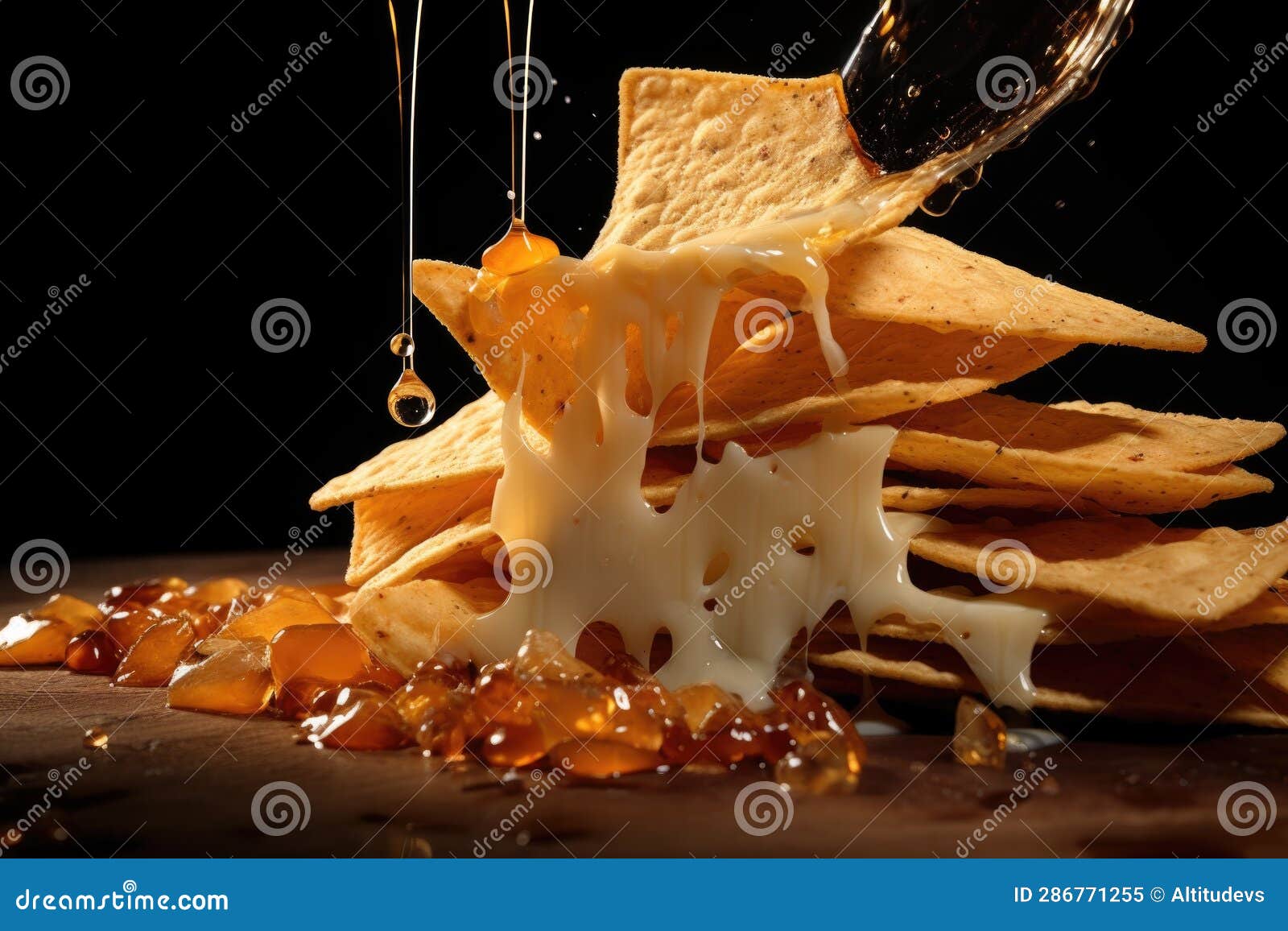 Closeup of Cheese Melting Over Tortilla Chips Stock Image Image of