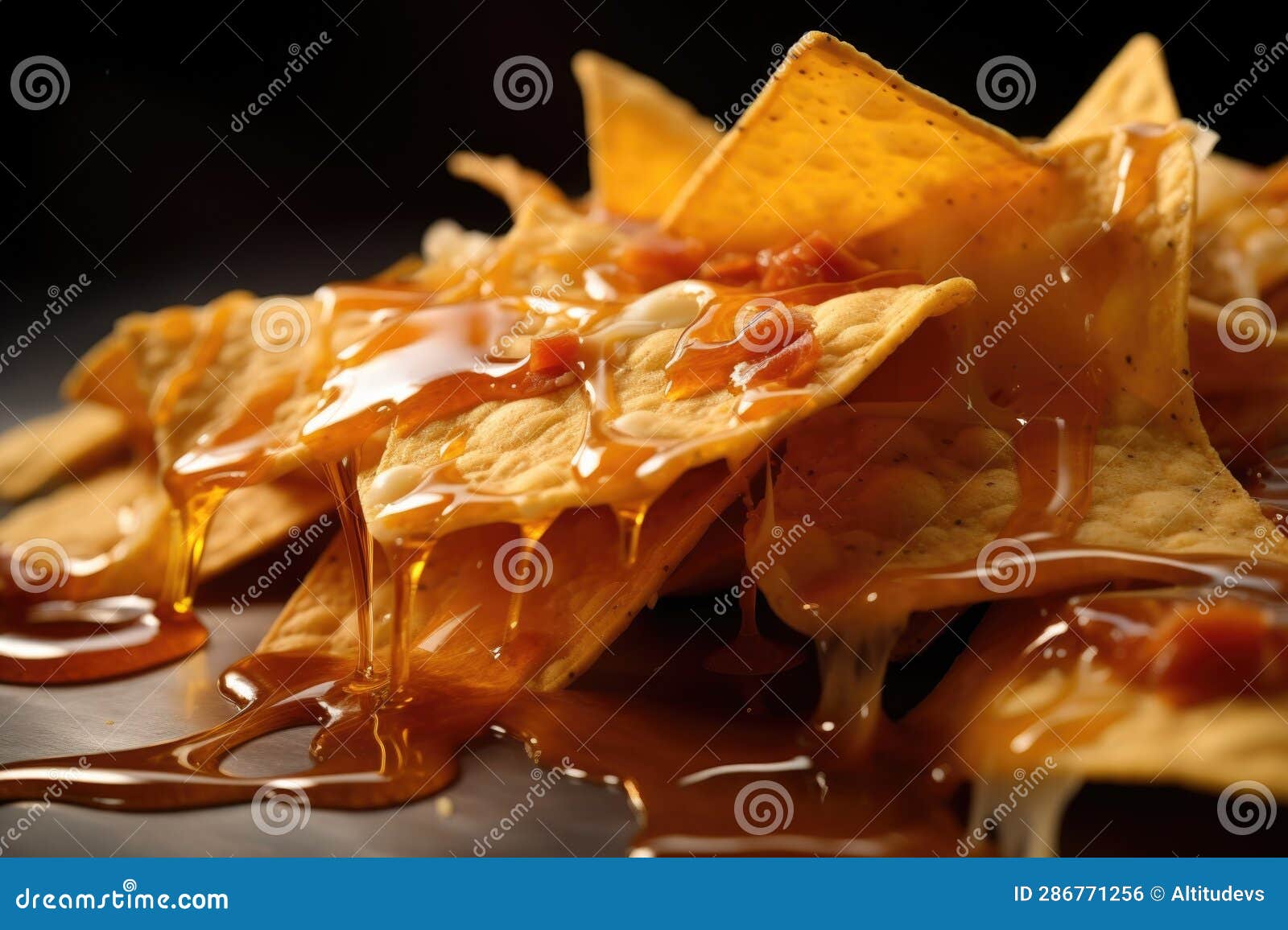 Closeup of Cheese Melting Over Tortilla Chips Stock Photo Image of