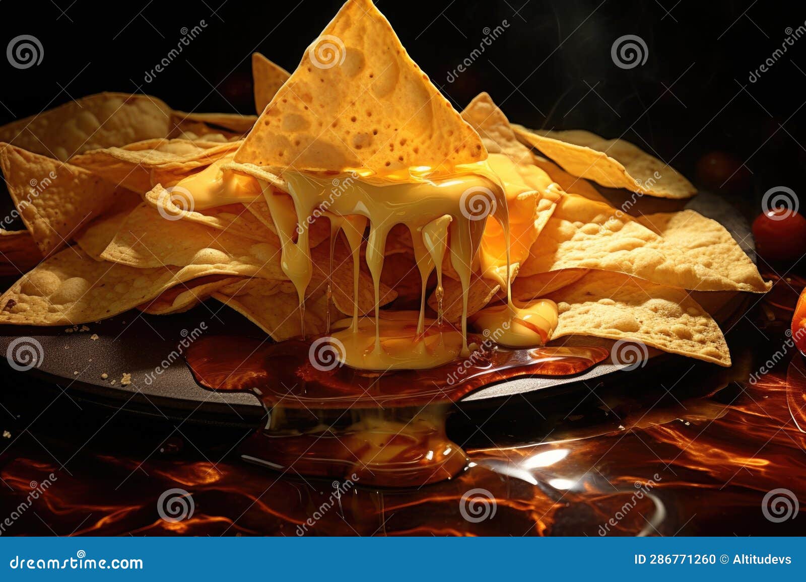Closeup of Cheese Melting Over Tortilla Chips Stock Photo Image of