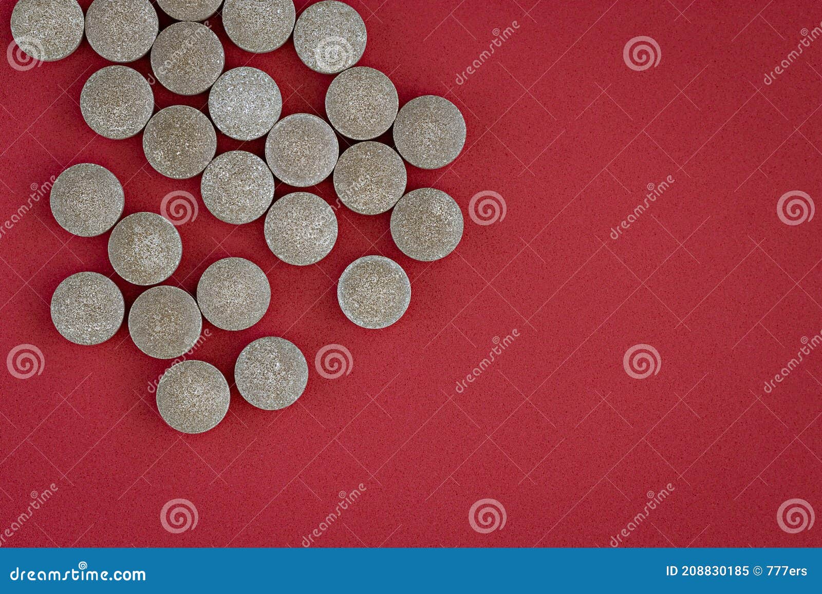 close-up of chelated iron tablets  with negative space. dietary concept. dietary supplement
