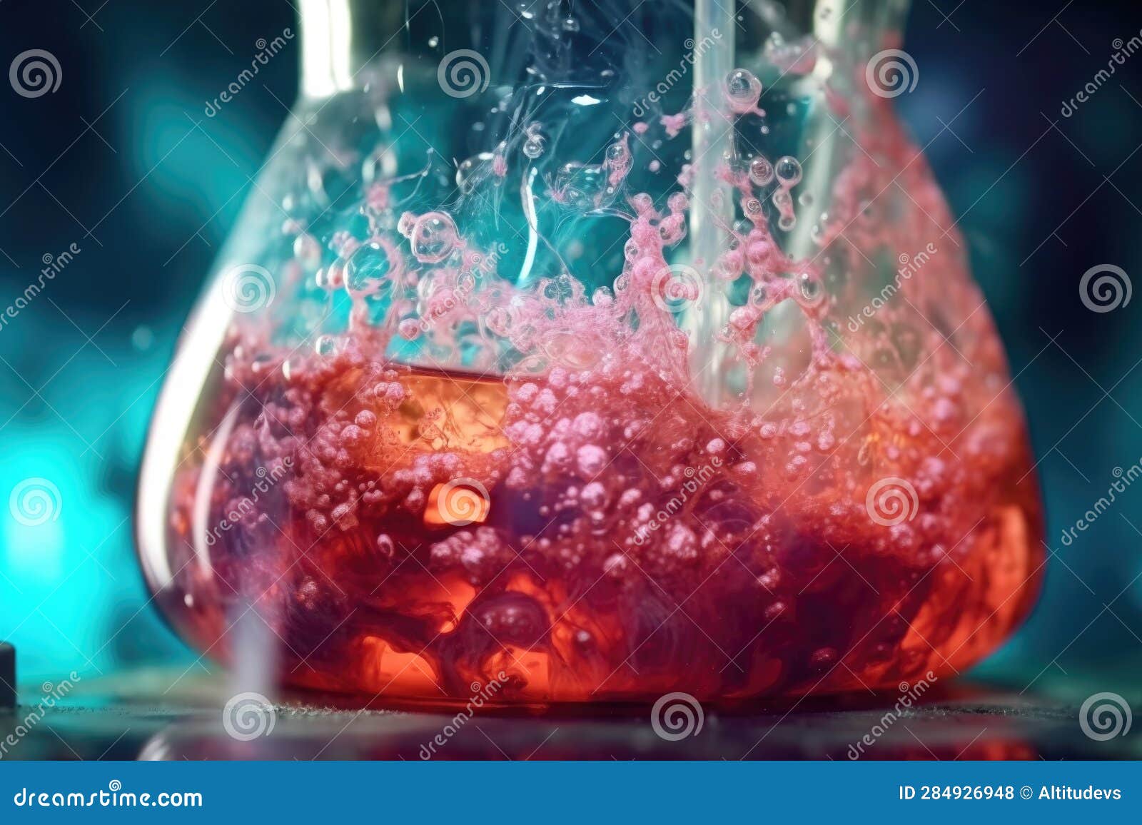 Closeup of Chemical Reaction in a Beaker Stock Photo Image of