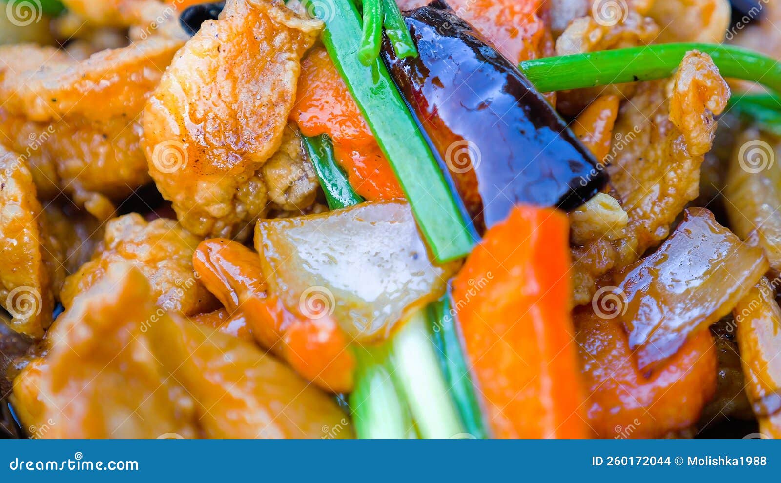 Close Up of Chicken Cashew Nut with Stir Fried Chicken in Sweet Sauce