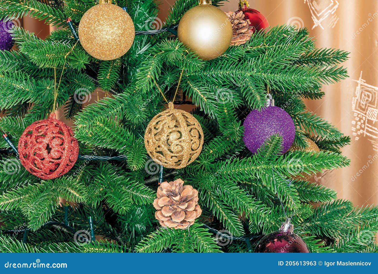 Christmas Tree Branch Decorated with Christmas Decorations Stock Image ...