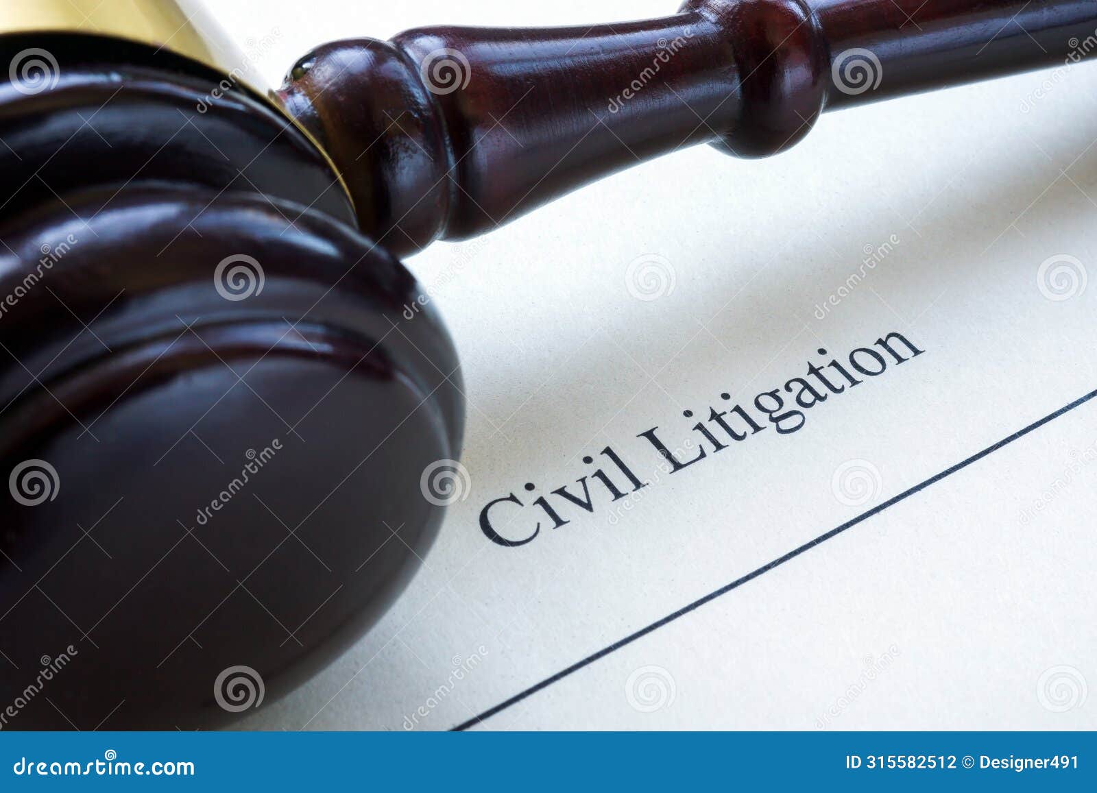 close up of civil litigation document and gavel.