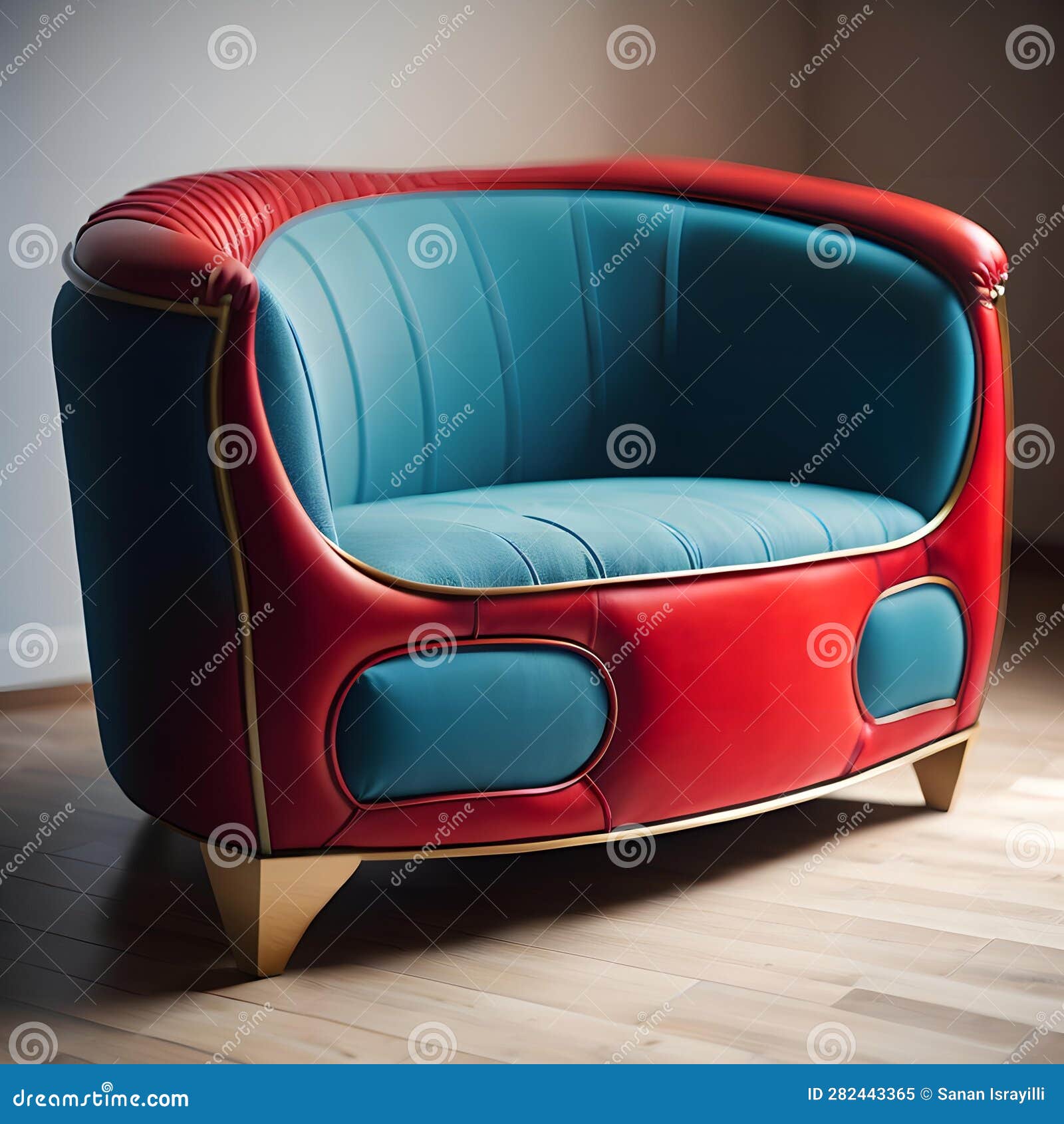 Closeup of a Classic Blue and Red Sofa in the Living Room. Generative