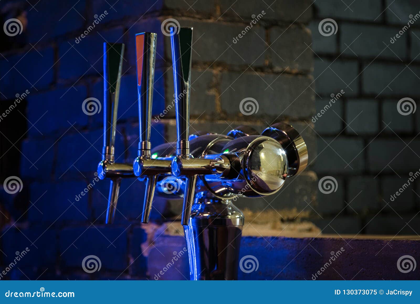 Close Up of Classic Cold Beer Taps in the Bar Stock Image Image of