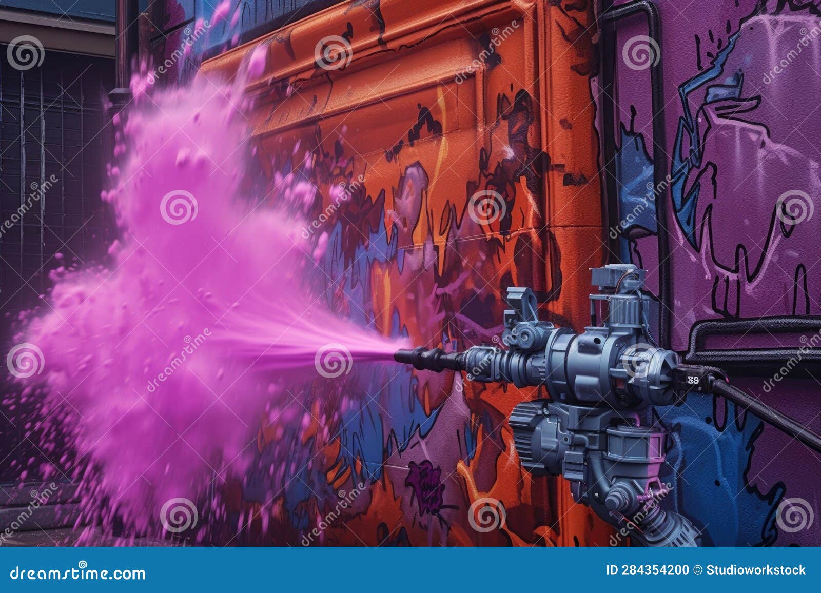 Closeup of Cleaning Solution Spraying on Graffiti Stock Illustration
