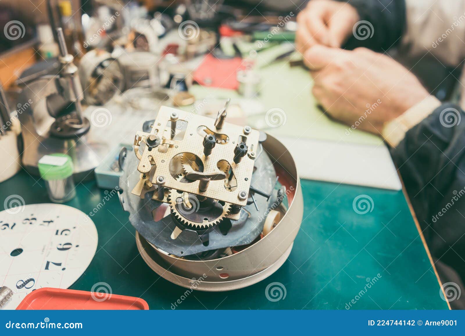 Close Up on Clockwork of Clock To Be Repaired in Watchmaker
